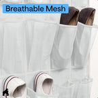 GORILLA GRIP Over the Door Shoe Organizer, 24 Large Breathable Mesh Pockets, Space Saving Hanging Storage Holder, Closet Rack Hanger Holds Up to 40 lbs, Hangs on Closets for Shoes, Accessories, White