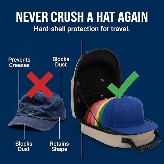Lids Hat Travel Case – Baseball Cap Carrier for 6 Hats, Durable Clear Exterior & Interior, Storage with Handle & Adjustable Shoulder Strap, Hard Hat Organizer for Travel & Closet