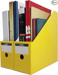 Limitliho Yellow Cardboard Magazine Holder (2 Pack), Magazine File Holder for Desk, Sturdy Book Bins for Classroom, Vertical File Folder Organizer, 10.6'' H×10.2'' L ×3.5''W Inch Magazine Rack
