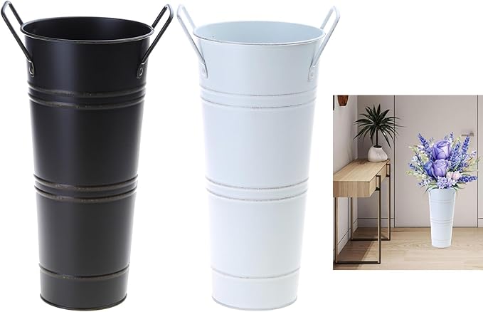 Umbrella Storage Bucket Metal Umbrella Stand Holder Decorative Vase Flowerpot Rack for Home Living Room Office Decor, approx.7.5x25.5cm/2.95x10.04in, Black
