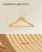 SONGMICS Kids Wooden Hangers 10 Pack, Solid Wood Baby Hangers, Children's Coat Hangers with Pants Bar, Shoulder Notches, Swivel Hooks, 12.6 x 7.5 Inches, Natural and Silver UCRW006N10