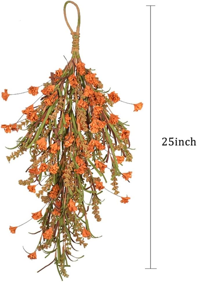 Ochine 25 Inch Autumn Fall Harvest Wreath Decor Artificial Fall Wheat Ears Farmhouse Decorative Swag Hanging Floral Swag Garland for Home Front Door Wall Thanksgiving Halloween Decorations