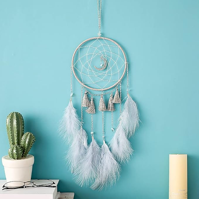 DIY Dream Catcher Kit - Making Dream Catcher Supplies Craft Kit, Handmade Wall Decor for Bedroom, Living Room, Wedding and Party Decoration (Moon-White)