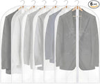6 Pack Garment Bags 60 * 100cm, 40in PEVA Translucent Garment Covers, Suit Storage Bags, Dress Organizer Bags Used To Protect Shirts, Winter Coats, Jackets（White Edge）