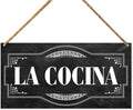 Kitchen Wood Sign Decor, La Cocina Spanish Door Wall Sign Decoration for Farmhouse Kitchen Dining Room Decor Hanging Sign, Housewarming Gifts for New House Home Women Men