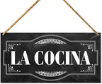 Kitchen Wood Sign Decor, La Cocina Spanish Door Wall Sign Decoration for Farmhouse Kitchen Dining Room Decor Hanging Sign, Housewarming Gifts for New House Home Women Men