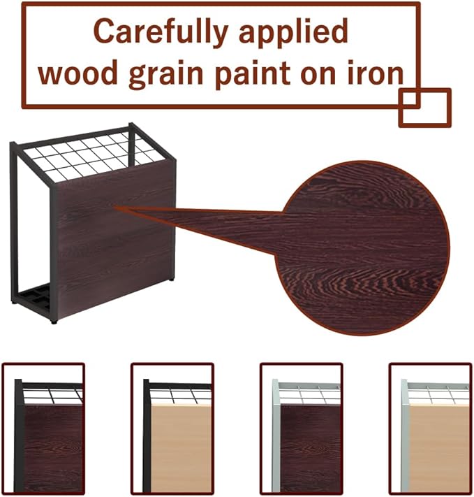 AKIRA Mid-Size Umbrella Stand for 12-Umbrellas Modern Brown Wood Grain & Black Metal Entryway Organizer Rack Holder for Office or Lobby, Model US-US-0325-BKDB