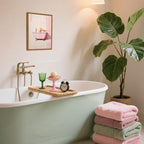 Funny Pink Girl Bathroom Wall Art, Cute Girly Bathtub Wall Decor Painting Trendy Pastel Woman and Martini Bathroom Poster Canvas Print Artwork 16x24 inch Framed