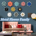 Dark Blue Metal Flower Wall Art Decor, 9.5“ Rustic Modern Floral Sculpture, Distressed Iron Wall Hanging Home Decoration Accent Artworks for Indoor Kitchen Bedroom Living Room Office Outdoor Garden