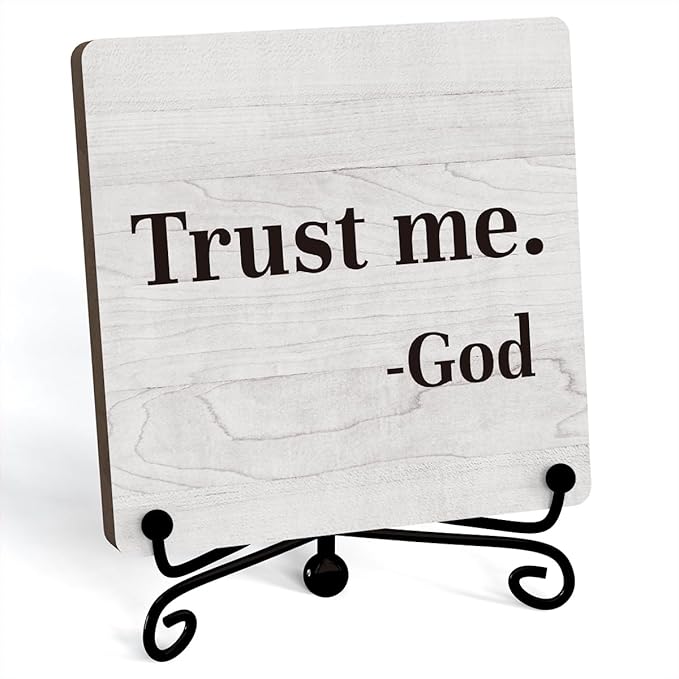 Inspirational Office Desk Decor, Trust Me God Sign, Desk Decorations For Office Home Living Room Classroom, Shelf Decor, Inspirational Christian Gifts, Wooden Plaque With Stand (B02)