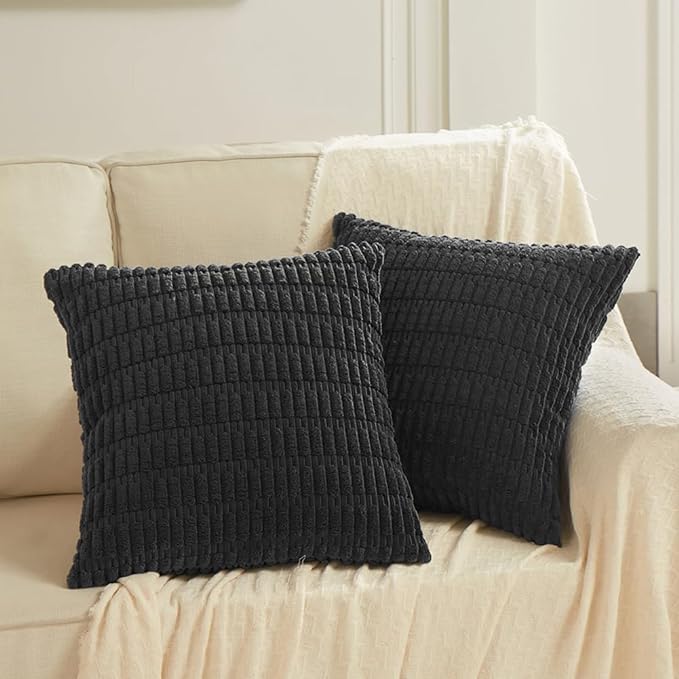 Fancy Homi 4 Packs Decorative Throw Pillow Covers for Living Room Couch Bed, Modern Farmhouse Boho Home Décor Accent Cushion Case, 18" x 18", Black