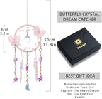 Artilady Dream Catcher for Girls - Pink Butterfly Small Moon Dream Catchers with Crystals Cute Room Decor for Teen Girls Boys Boho Bedroom Wall Home Decorations Birthday Christmas Kids Gifts