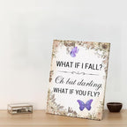 Inspirational Purple Butterfly Wall Art Decor, What If You Fly Motivational Quote Canvas Painting Artwork Picture Posters for Teens Room Bedroom Office (8 X 10 Inches, Framed)