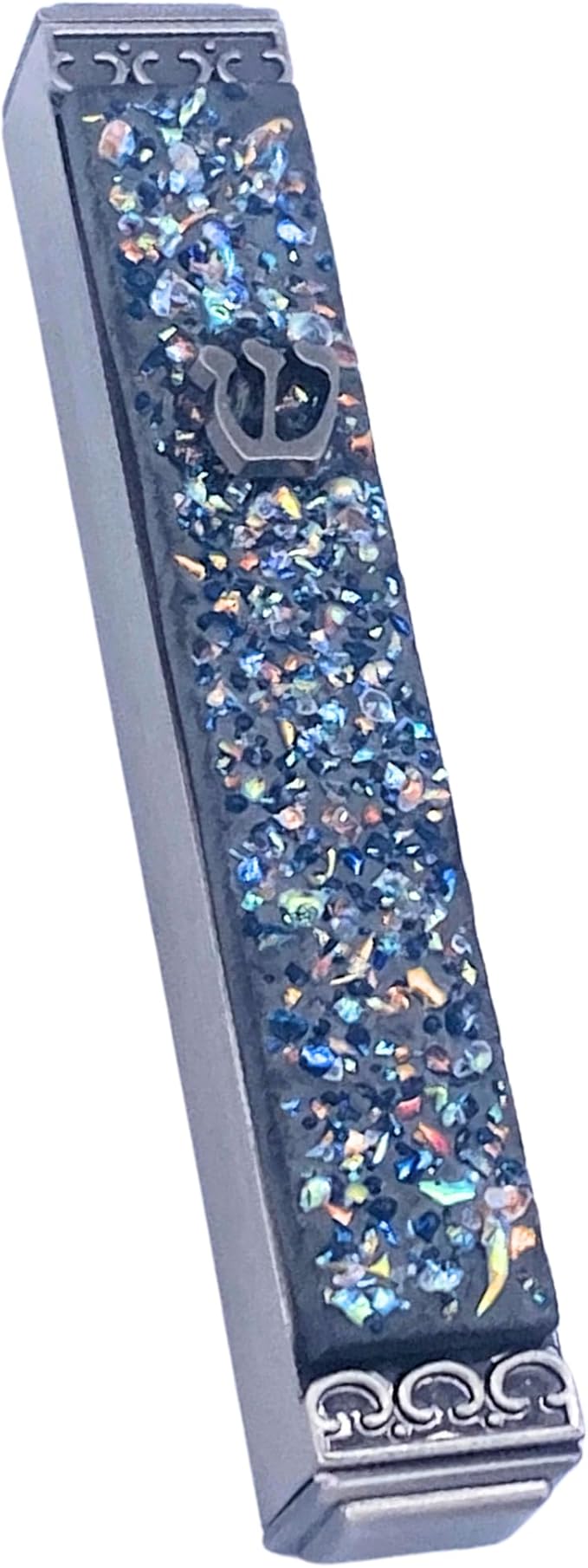 Sparkling Art Glass Mezuzah - Easy Mount Indoor or Outdoor - Weatherproof Metal Case - Gift Box and Non-Kosher Scroll Included - Hand Made in USA - Guaranteed for Life! (Steel Grey)