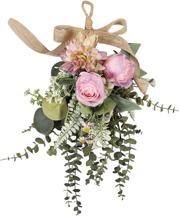 Artificial Floral Wreath Teardrop Swag Silk Flower Hanging Garland Decorative Ornament Versatile for Entryway Wedding Party Home Decoration Sui, Purple