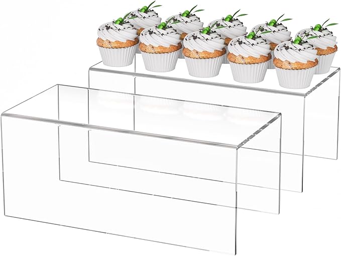 Sezanrpt Acrylic Shelf Riser 12x5.5x5 pack of 2, Countertop Acrylic Display Storage Organizer for Funko Pop Figure, Cosmetics, Bags, Shoes, Toys, Collectibles, 12x5.5x5 Inch