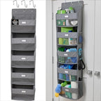 GORILLA GRIP Over The Door Organizer Storage, 5 Deep Hanging Shelves, Holds 50lbs, Closet Organizers Shelf for Bedroom, Shoes, Bathroom, Nursery, Dorm Essentials, 3 Metal Hooks, 58x15 Inches, Gray