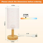 Small Touch Table Lamps Set of 2 with Stepless Dimming&USB Plug, Natural Round Wood Base & Linen Fabric Shade |Soft Ambient Night Light |Minimalist Boho Bedside Lamp for Bedroom,Nursery,Kitchen,Dorm