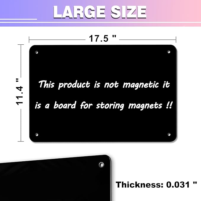 2Pack Black Magnetic Board,17.5" x 11.4" Magnet Bulletin Board to Display Magnetic Notes, Poetry, Photos, Suitable for Wall, Refrigerator, Cabinet etc, Come with 8 Pcs Dual Lock Tape and Screws