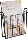 mDesign Metal Wall Mount Decorative Magazine Rack Organizer Bin Holder, Basket for Living Room, Bathroom, Bedroom, Home Office - Holds Books, Newspapers, Tablets - Concerto Collection - Black