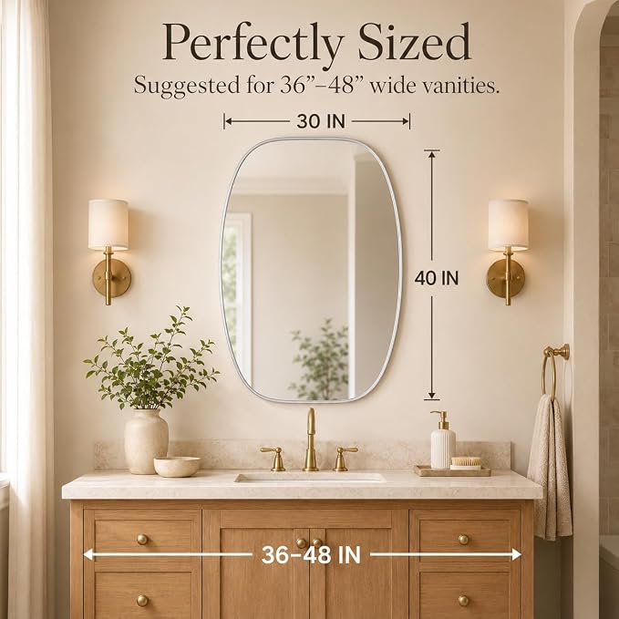 USHOWER Silver Oval Arch Bathroom Mirrors for Over Sink, 30x40 Inch Bathroom Vanity Mirror for Bathroom, Bedroom, Vanity, Entryway, Aluminium Frame, Anti-Rust, Modern Wall Decor