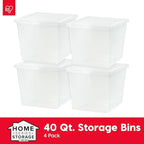 IRIS USA 4-Pack Storage Bins with Lids, 36 Quart, Clear Stackable Containers Box Organize Shoes Closet Shelves Clothes Blankets Towels - BPA-Free Plastic