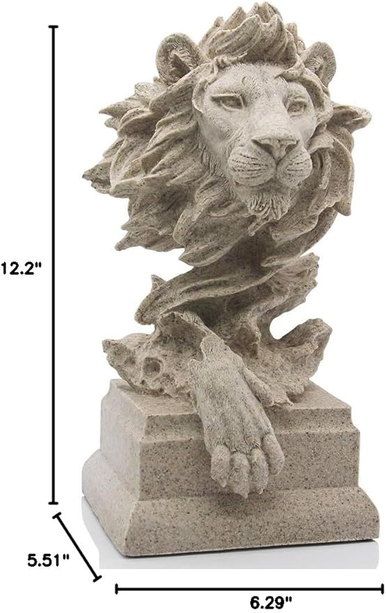 H&W Sandstone Lion - The King of Beasts - Statue Decoration for Home/Study/Living Room, Great Collectible Figurines, Best Gift for The Man, Sandstone Color (HH17-D2)