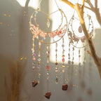 AWLEE Crystal Dream Catcher Pink, Boho Moon Dream Catchers for Adults Girls, Handmade Crystal Dreamcatcher Wall Hanging for Bedroom Living Room Window Garden Décor