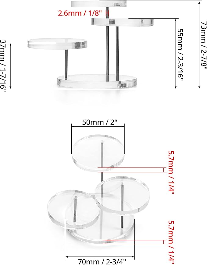 QWORK Mini 3-Tier Clear Acrylic Display Risers – Small Jewelry & Figurine Stand for Home, Storefront & Exhibits, 4 Pack