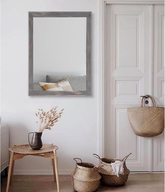 AAZZKANG Wooden Mirror Rectangle Rustic Mirrors for Wall Decorative for Bedroom Bathroom Living Room Entryway Hanging Home Decor 26"x18"