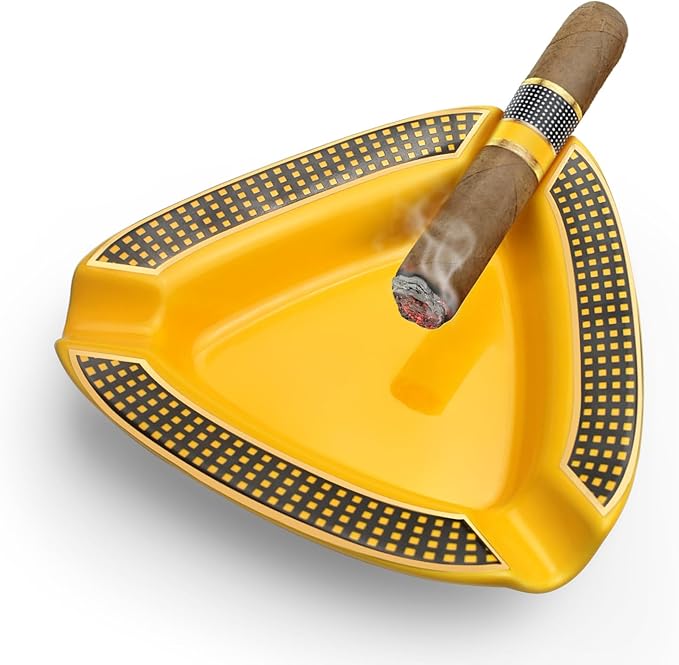 Cigar Ashtray Triangle- Large Rest Outdoor Cigars Ash tray for Patio/Outside/Indoor Ashtray (Yellow)
