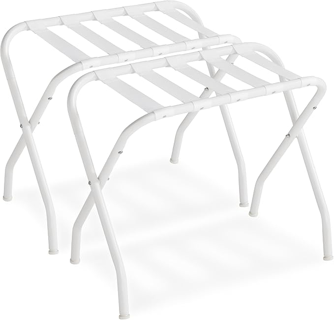 SONGMICS Luggage Rack, Set of 2, Luggage Racks for Guest Room, Suitcase Stand, Steel Frame, Foldable, for Bedroom, Cloud White URLR064W02