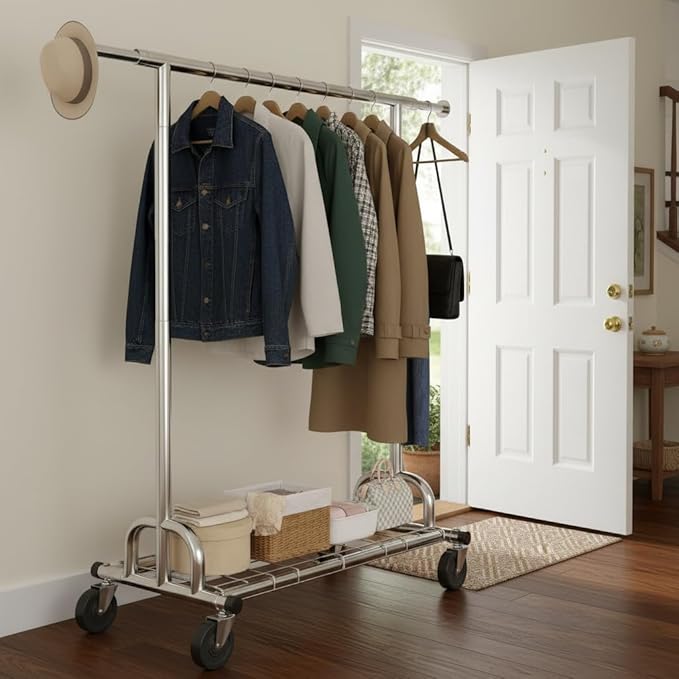 Raybee 75" W Clothes Rack Load 530 LBS, Clothing Racks for Hanging Clothes, Adjustable Heavy Duty Clothes Rack, Portable Metal Garment Rack for Bedroom Laundry Living Room