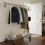 Raybee 75" W Clothes Rack Load 530 LBS, Clothing Racks for Hanging Clothes, Adjustable Heavy Duty Clothes Rack, Portable Metal Garment Rack for Bedroom Laundry Living Room