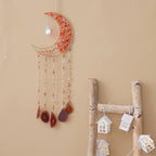 Agate Moon Dream Catchers with Crystal 7 Chakra Gemstone Dream Catchers Color Natural Gem Agate Wall Hangings Room Garden Dreamcatchers Decor (Orange)