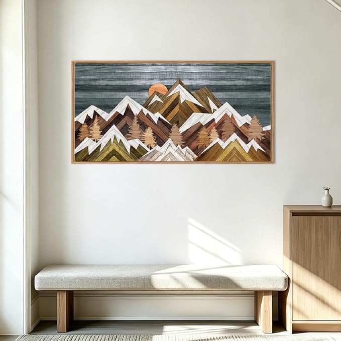 BINCUE Boho Mountain Wall Art Framed Mountain Landscape Canvas Artwork Rustic Mountains Wall Pictures Large Landscape Wall Decor Farmhouse Art Prints for Living Room Bedroom Bathroom Office Farmhouse 20x40 Inch