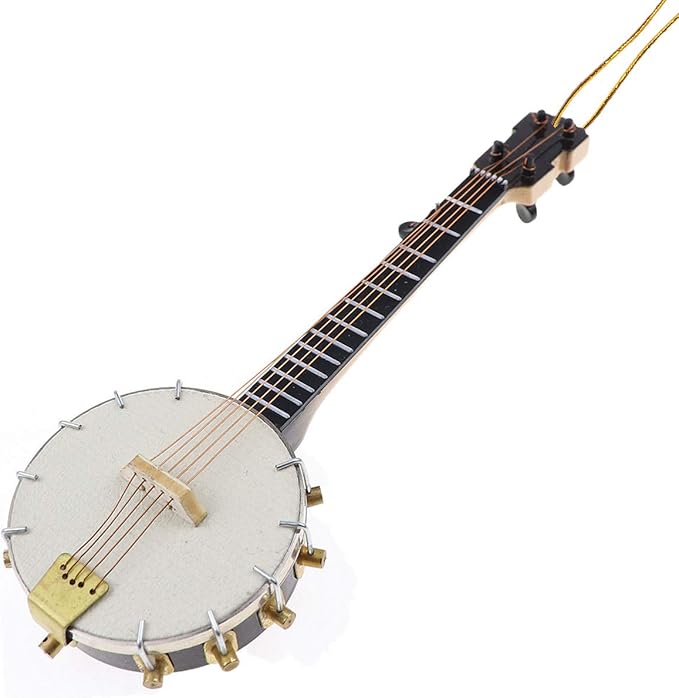 Wooden String Miniature Banjo Hanging Ornament Mini Musical Instrument Replica Holiday Tree Home Decoration Display Ornament (5.51" Banjo)