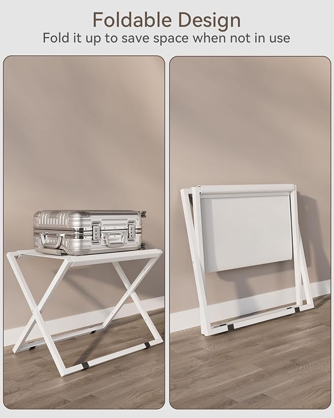 IBUYKE Luggage Rack for All Suitcase Sizes,Metal Luggage Holder,Foldable Suitcase Stand,Easy to Assemble for Bedroom Living Room Hotel,White TLR001W-2