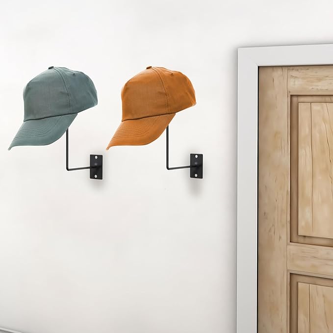 Pack of 4 Metal Hat Holder Wall Mounted Cowboy Hat Rack Hat Hanger for Wall Display, Cowboy Hat Holder Organizer Multifunctional Organizer Display Rack for Cowboy Hat, Cap, Wigs (Black)