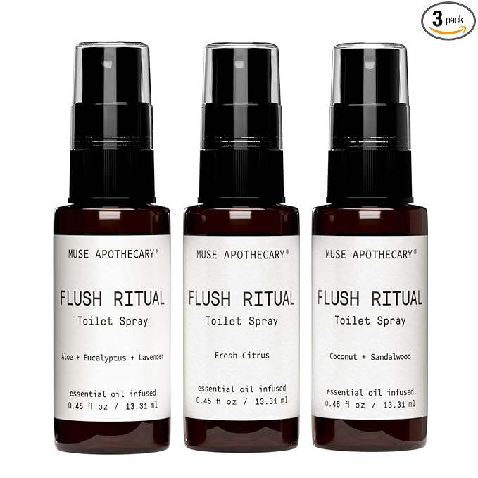 Muse Apothecary Flush Ritual - Aromatic & Refreshing Toilet Spray, Use Before You Go, Infused with Natural Essential Oils - Travel Size Mini Collection, 0.45 oz, 3 Pack