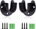 Stainless Steel Closet Rod Brackets, 1 Inch Diameter Support 2 Pcs, Heavy Duty Curtain Rod Holder, Black End Support With Screws