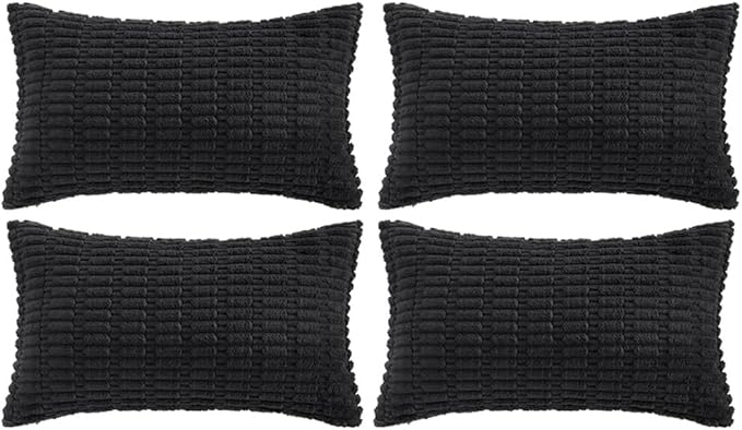 Fancy Homi 4 Packs Decorative Throw Pillow Covers for Living Room Couch Bed, Modern Farmhouse Boho Home Décor Accent Cushion Case, 20" x 12", Black