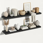 Vivelove Black Floating Shelves for Wall 55 Inches Wide, 12" Deep Wall Shelves for Bedroom, Bathroom, Living Room, Kitchen, Office, Home Decor Shelf with Invisible Brackets, 55" X 12" X 1.5", Set of 2