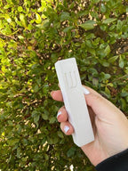 A&S Mezuzot Modern Concrete Mezuzah Case with Scroll, Easy Peel and Stick Mezuza (Ivory+ Gold Shin, 5 Inches)