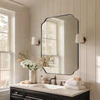 ANDY STAR Unique Rectangle Wall Mirror, 24"x32" Black Mirror, Modern Mirror with Aesthetic Scalloped Edge Design Ideal for Bathroom, Bedroom or Entryway, Thin Frame Deep 1’’