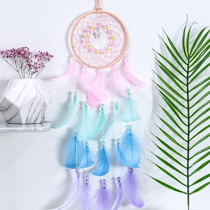 AWLEE Colorful Dream Catchers, Handmade Feather Native American Circular Net for Kids Boys Girls Bedroom Wall Hanging Decoration Decor Nursery Wall Art Ornament Craft