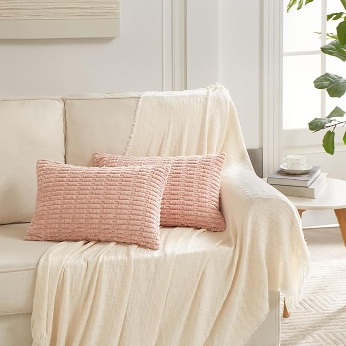Fancy Homi 4 Packs Decorative Throw Pillow Covers for Living Room Couch Bed, Modern Farmhouse Boho Home Décor Accent Cushion Case, 24" x 16", Blush Pink
