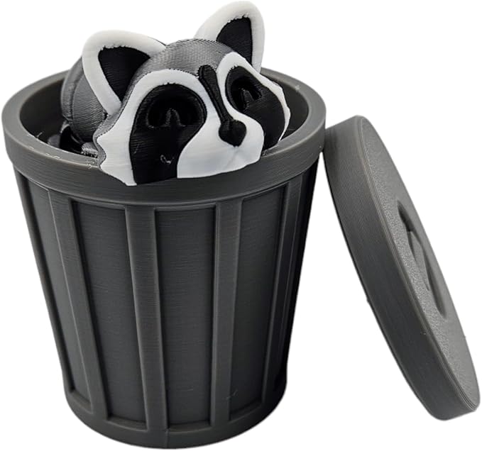 Articulating Animals Raccoon, Fox, Panda, Skunk, Possum with Containers - 3D Printed Articulated Joints ADHD, Autism, Relief Anxiety, Collectible Figurines (Raccoon Trash Can)