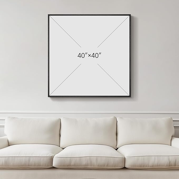 Extra Large Framed Black and White Abstract Wall Art for Living Room, Oversized Square Modern Canvas Prints Paintings, Neutral Minimalist Pictures for Hallway Dining Bedroom Office Wall Decor 40x40 In
