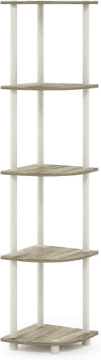 Furinno TURN-N-TUBE Corner Shelf, 5-Tier Corner Bookshelf, Open Storage Shelves, for Organization and Storage, Living Room, Home Office, Garage, Bedroom, Sonoma Oak